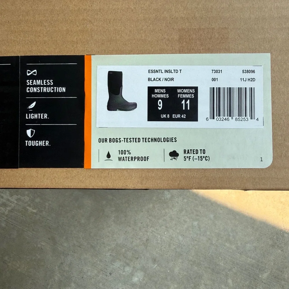 Bogs Farm Essential Insulated Tall Muck Black Waterproof Boots Mens 9 Womens 11